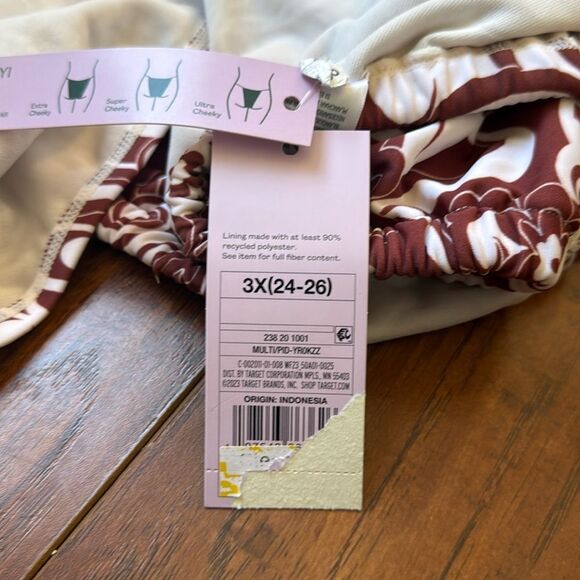 NWT Wild Fable 3X (24-26) Side-Tie Brown Swirl Pattern Bikini Swim Bottom - Picture 6 of 7